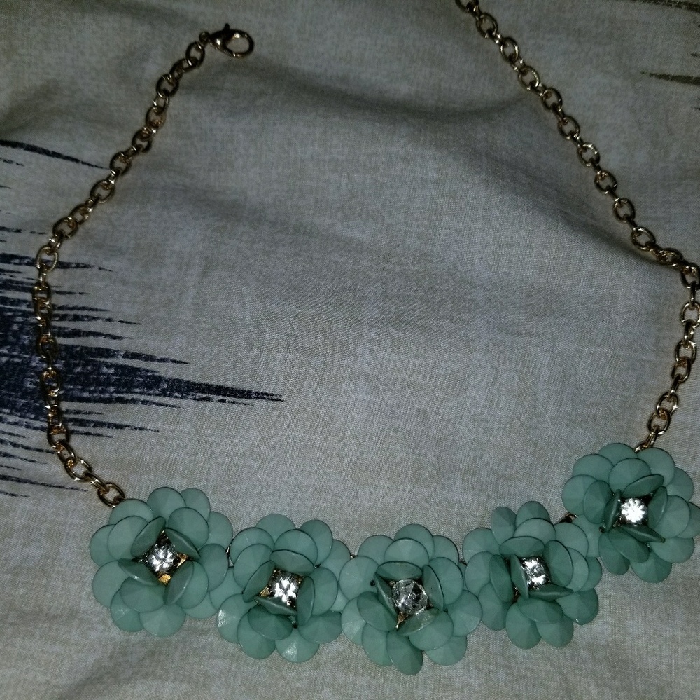 Mint blue green flower necklace